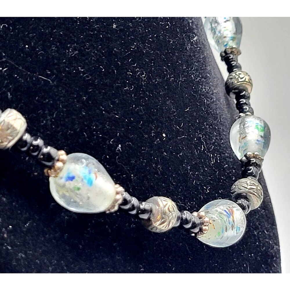 Artisan Blown Glass Chunky Funky Beaded Necklace 17in